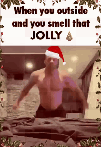 Shirtless Man In Santa Hat GIF