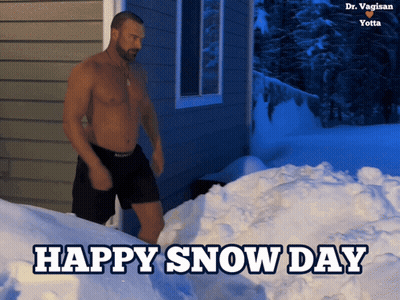 Shirtless Man In Snow Saying Happy Snow Day GIF