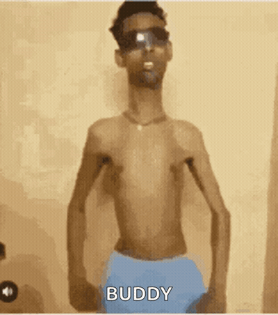 Shirtless Man In Sunglasses And Blue Shorts Saying Buddy GIF
