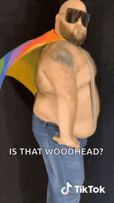 Shirtless Man In Sunglasses And Rainbow Flag Asking If That Woodhead GIF