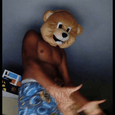 Shirtless Man In Teddy Bear Mask With Sanity Graphics Sign GIF