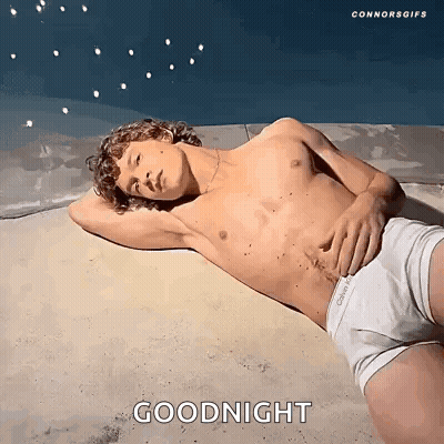 Shirtless Man In White Underwear Laying On Concrete Saying Goodnight GIF
