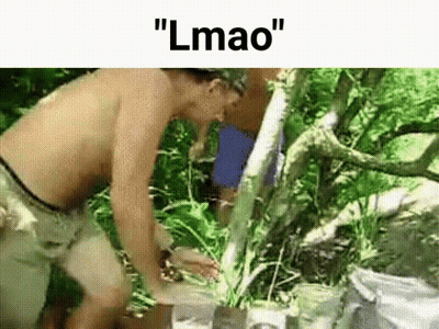 Shirtless Man In Woods Saying LMAO GIF