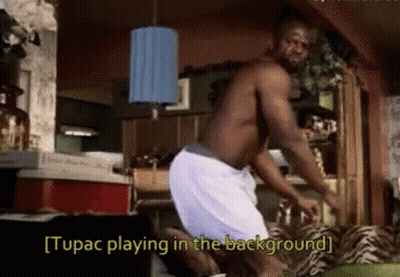 Shirtless Man Kneeling Says Tupac Playing Background GIF