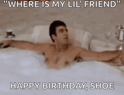 Shirtless Man Laying In Bathtub Where Is My Lil Friend Happy Birthday Shoe GIF