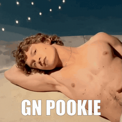 Shirtless Man Laying On Bed Saying Gn Pookie GIF