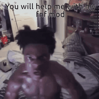 Shirtless Man Laying On Bed Saying You Will Help Me With My Fnf Mod GIF