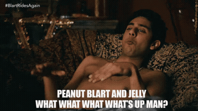 Shirtless Man Laying On Couch Talking About Peanut Blart And Jelly GIF