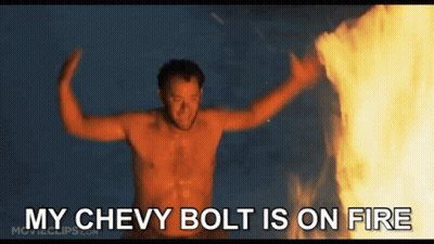 Shirtless Man My Chevy Bolt Is On Fire GIF