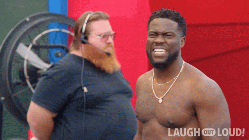 Shirtless Man Next To Man With Headset Laugh Out Loud GIF
