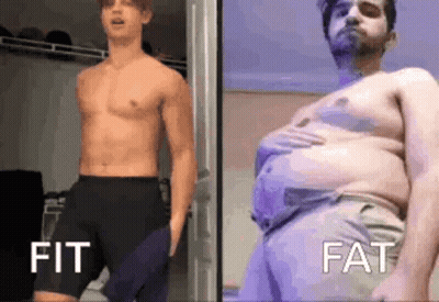 Shirtless Man Next To Man With Large Belly GIF