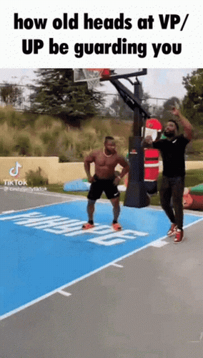 Shirtless Man On Basketball Court With Another Man GIF