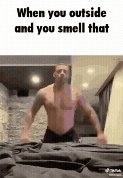 Shirtless Man On Bed When Outside Smell That GIF
