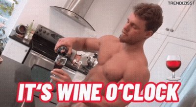 Shirtless Man Pouring Wine It's Wine O'Clock GIF