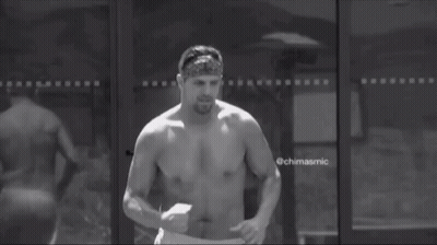 Shirtless Man Running In Front Of Glass Door GIF