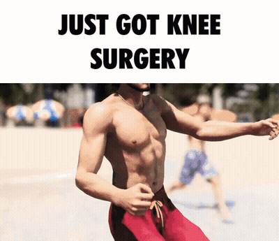 Shirtless Man Running On Beach Just Got Knee Surgery GIF