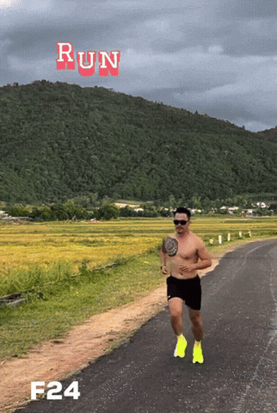Shirtless Man Running With Word Run GIF