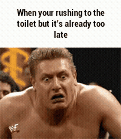 Shirtless Man Rushing To Toilet Too Late GIF