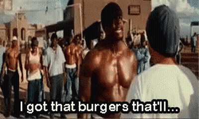 Shirtless Man Saying I Got That Burgers Before Crowd GIF