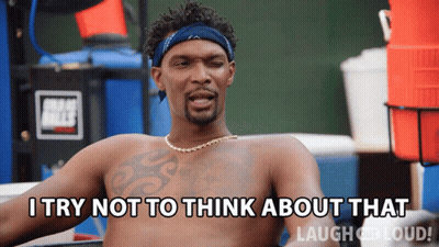 Shirtless Man Saying I Try Not to Think About That Laugh Loud
