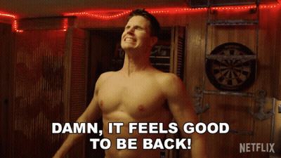 Shirtless Man Says Damn It Feels Good To Be Back GIF