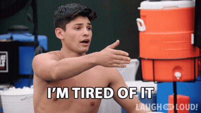 Shirtless Man Says I'm Tired Of It In Front Of Coolers GIF