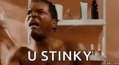 Shirtless Man Screaming In Bathroom Holding Toothbrush Saying U Stinky GIF