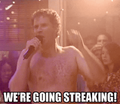 Shirtless Man Singing We're Going Streaking Into Microphone GIF