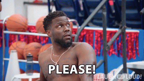 Shirtless Man Sitting In Front Of Basketballs Says Please GIF