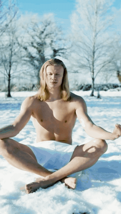 Shirtless Man Sitting Lotus In Snow GIF