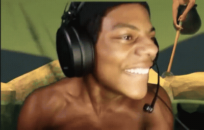 Shirtless Man Smiling With Headphones And Shovel GIF