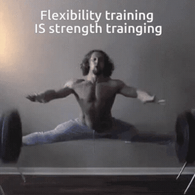 Shirtless Man Split On Barbell Flexibility Training Is Strength Training GIF