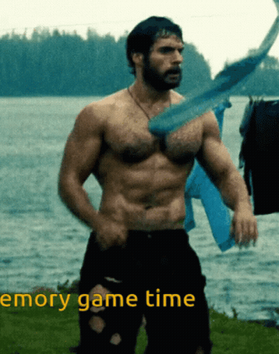 Shirtless Man Standing in Water Saying Memory Game Time