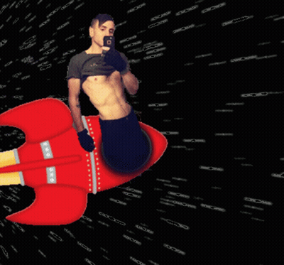 Shirtless Man Taking Selfie On Rocket GIF