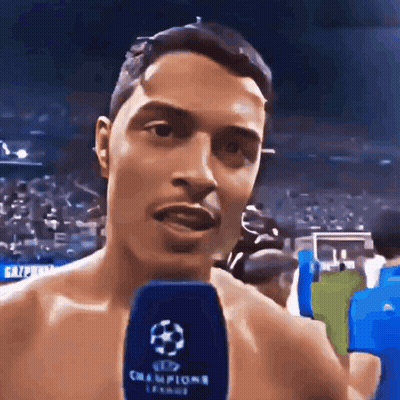 Shirtless Man Talking Into Microphone Champions League GIF