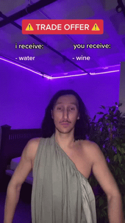Shirtless Man Trade Offer Water You Receive Wine GIF