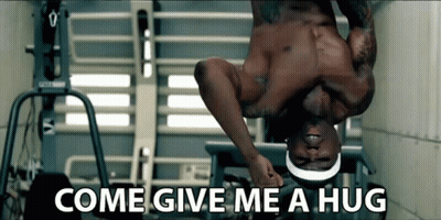 Shirtless Man Upside Down Saying Come Give Me A Hug GIF