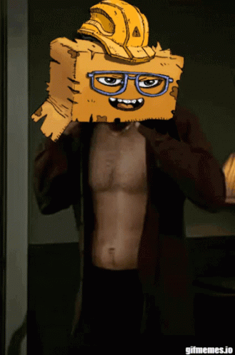Shirtless Man Wearing Cardboard Box With Face GIF