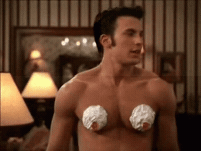 Shirtless Man Wearing Fake Breasts GIF