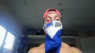 Shirtless Man Wearing Flag Bandana GIF