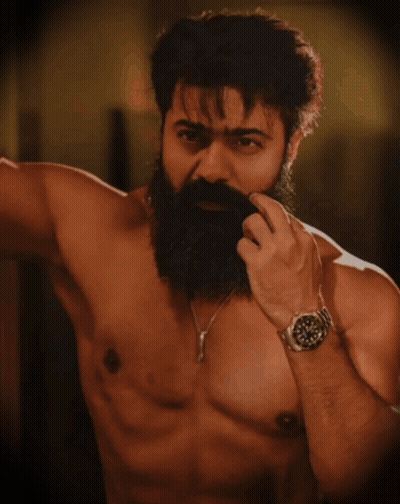 Shirtless Man With Beard Lightning Face Ashio11 GIF