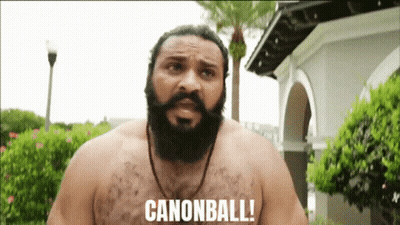 Shirtless Man With Beard Saying Canonball GIF