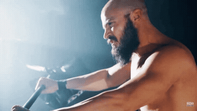Shirtless Man With Beard Using Rowing Machine ROH GIF