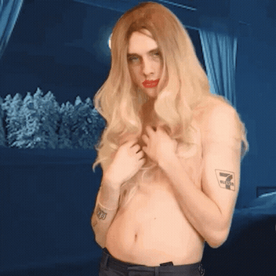 Shirtless Man With Blonde Hair And 7 Eleven Tattoo GIF