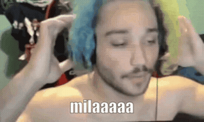 Shirtless Man With Blue Hair And Headphones Making Funny Face GIF