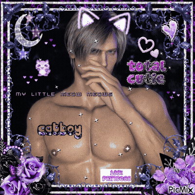 Shirtless Man With Cat Ears Saying My Little Meow Meows GIF