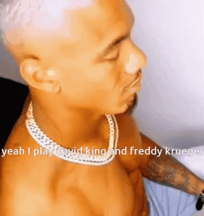 Shirtless Man With Chain Says Yeah I Play David King And Freddy Krueger GIF