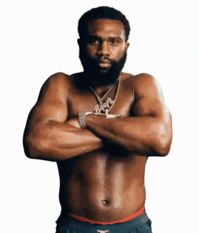Shirtless Man With Crossed Arms And Booty Necklace GIF