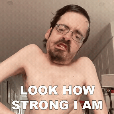 Shirtless Man With Glasses And Beard Look How Strong I Am GIF
