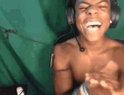 Shirtless Man With Headphones And Microphone Laughing GIF